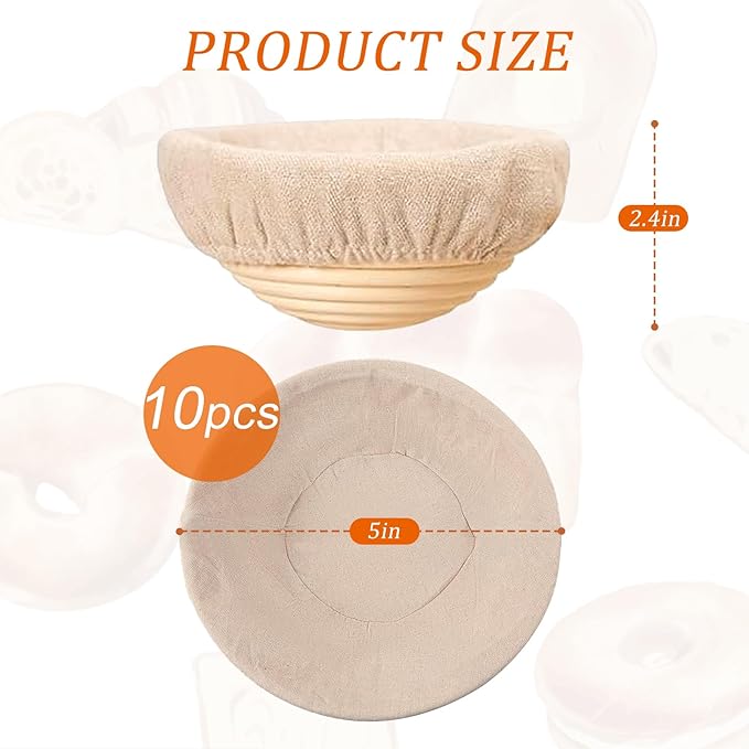 5 inch Round Mini Banneton Bread Proofing Basket Sourdough Bread Baking Supplies Set of 10