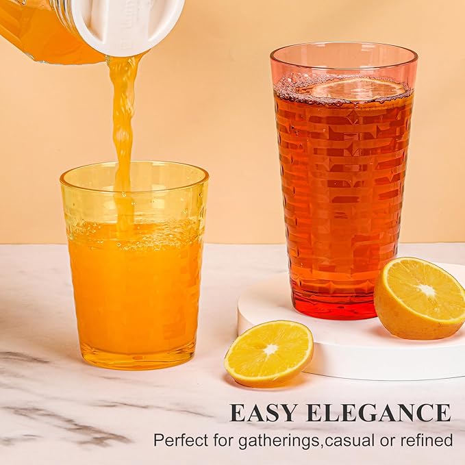 Acrylic Clear Highball Plastic Cups | Plastic Reusable Tumblers 16oz & 22oz (Set of 8) | Stackable