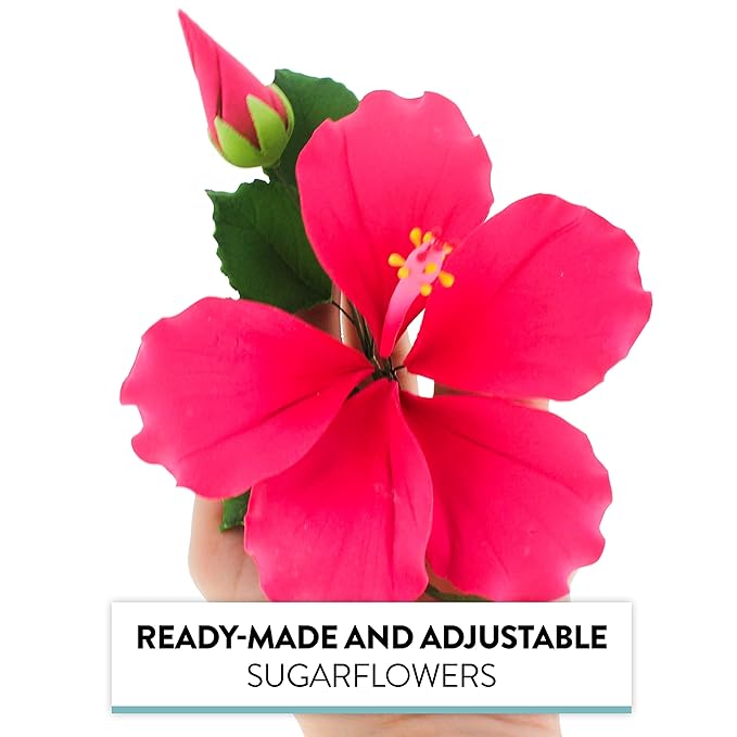 Global Sugar Art Hibiscus Sugar Cake Flowers Spray, Hot Pink Hawaiian Cake Flower Large, 1 Count by