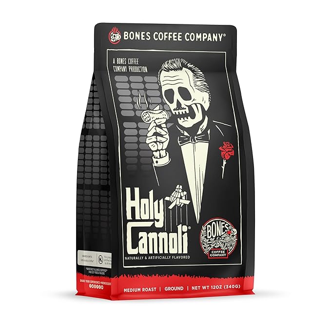 Bones Coffee Company Holy Cannoli, Baked Cannoli Flavored Coffee, Medium Roast Low Acid Arabica