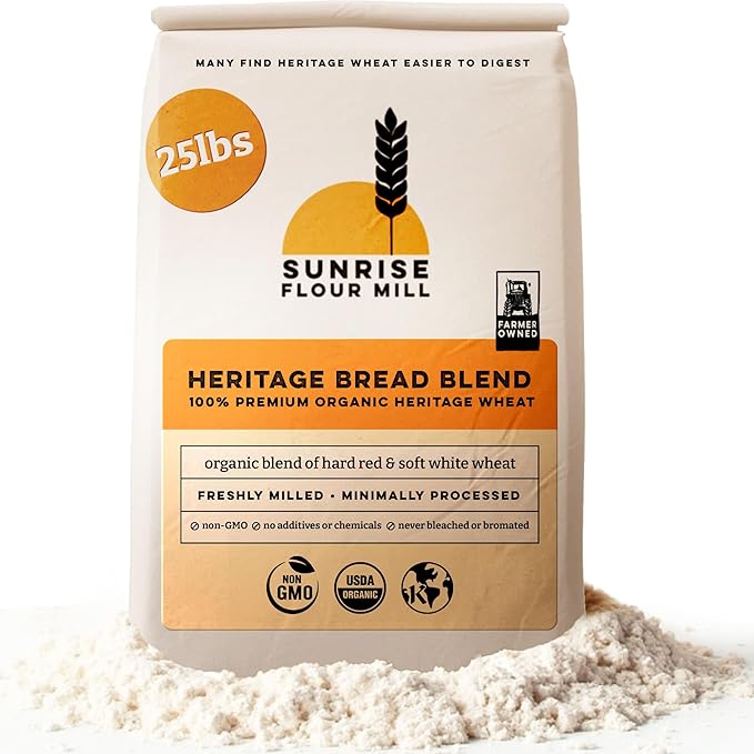 Sunrise Flour Mill Heritage Organic Bread Flour Blend - 25 lbs | Organic Unbleached Bread Flour