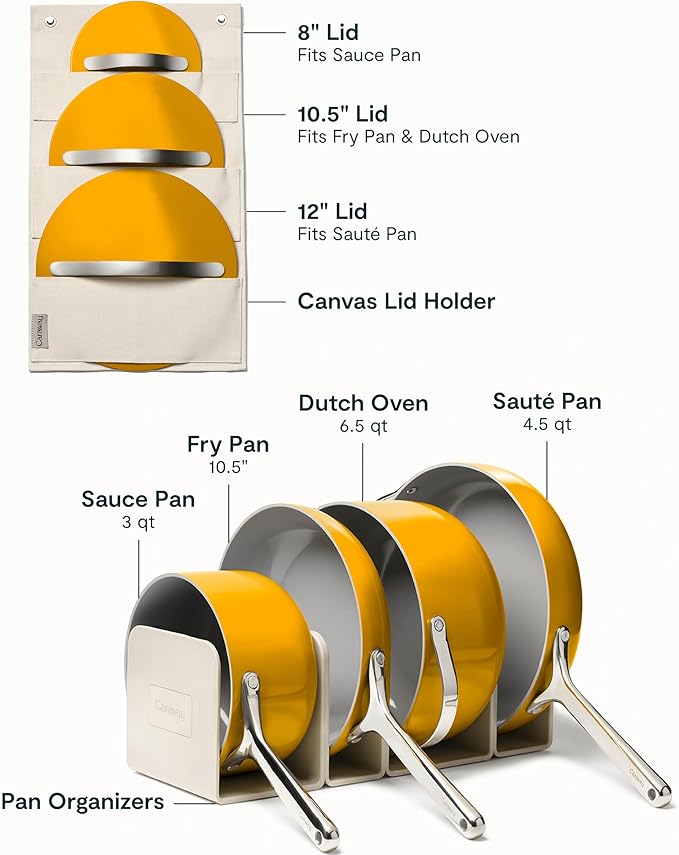 Caraway Nonstick Ceramic Cookware Set (12 Piece) Pots, Pans, Lids and Kitchen Storage - Non Toxic