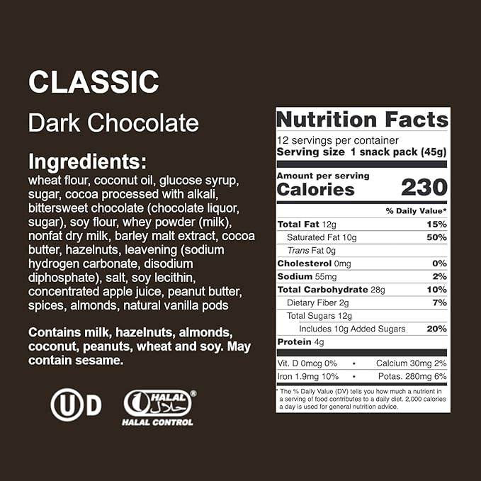 Loacker Classic Dark Chocolate Wafers - Premium Crispy Wafer Cookies with Dark Chocolate Cream