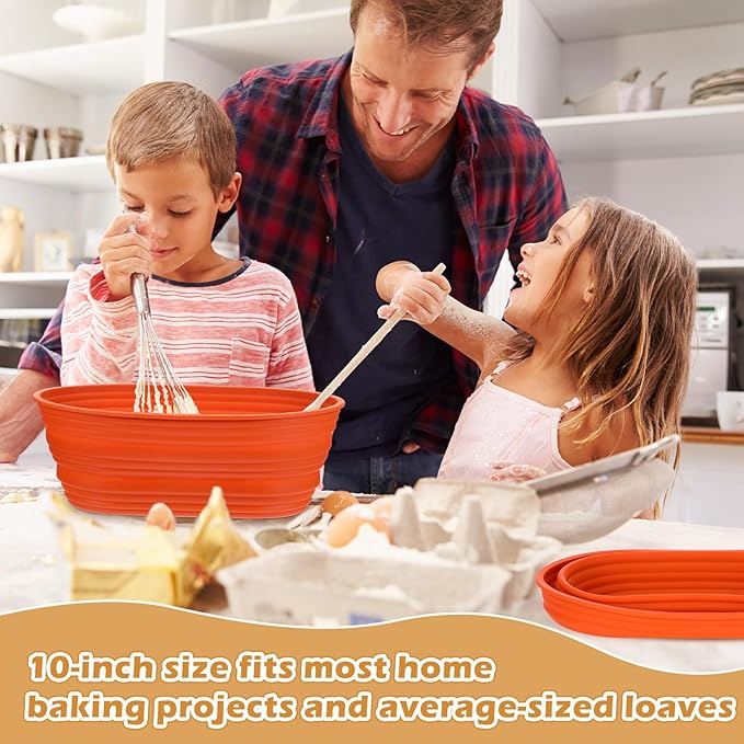 Nuogo 4 Pack Oval Bread Proofing Basket Silicone 10 Inch Collapsible Sourdough Bread Baking