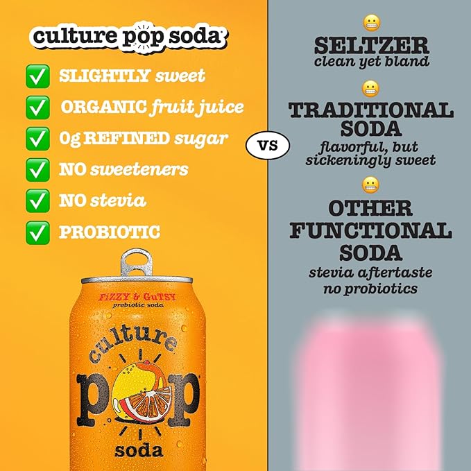 Culture Pop Soda, Orange Mango & Lime, Probiotic Low Sugar Soda, Sparkling Juice Alternative