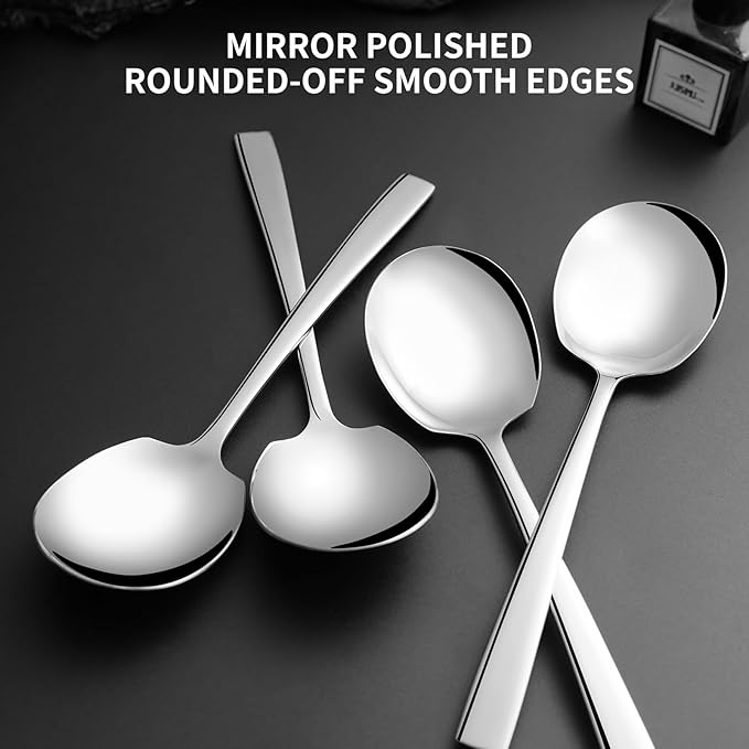 6 Piece Stainless Steel Serving Spoons Set - 6 Large Spoons, 9.2-Inch, Dishwasher Safe, for
