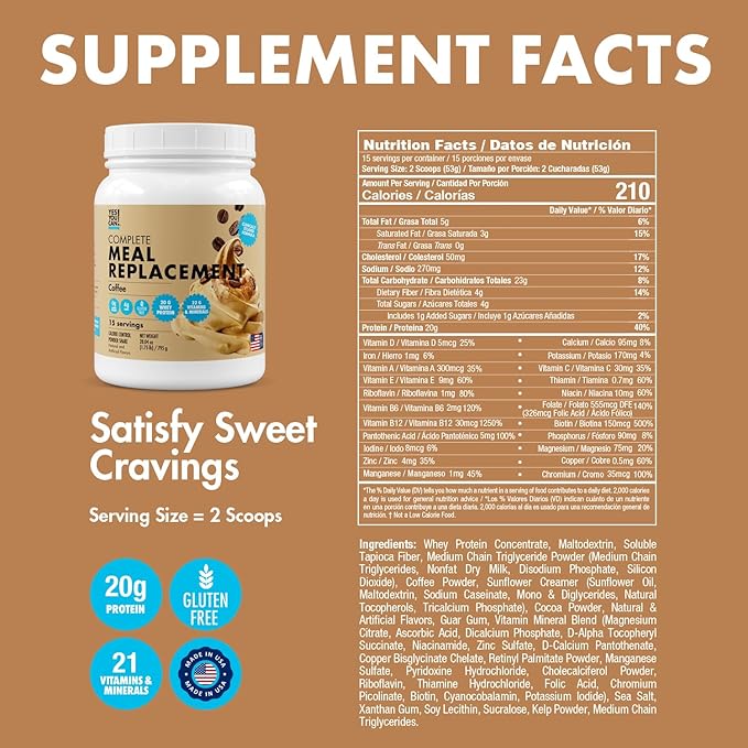 Yes You Can! Meal Replacement Shake - 20G Protein, 4G Fiber, 21 Vitamins & Minerals, 0G Added Sugar
