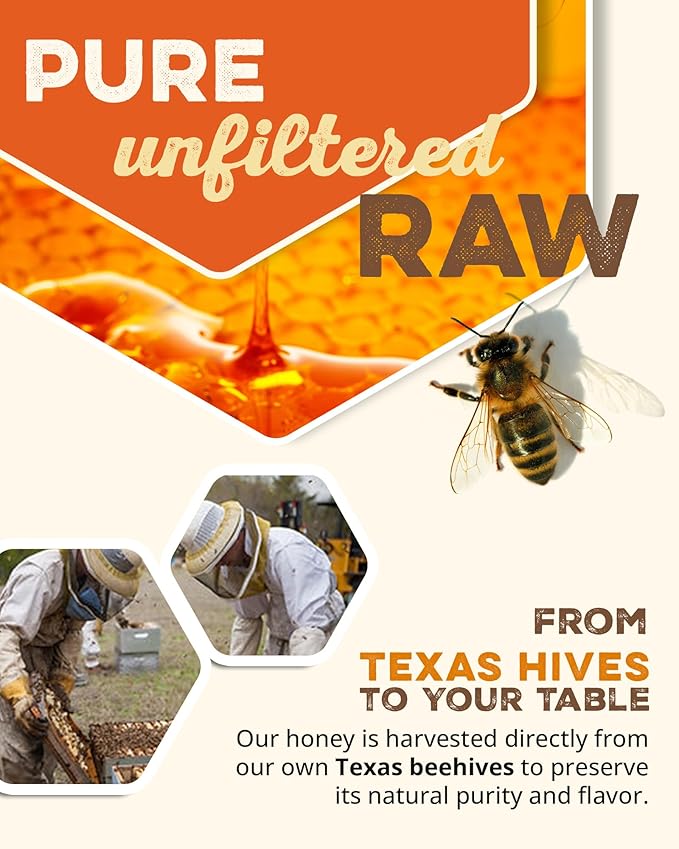 Desert Creek Honey - 100% Unfiltered, Pure, Raw Honey from Texas - Natural Sugar Substitute - One