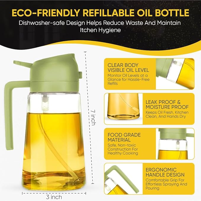 2-in-1 Olive Oil Dispenser Bottle, Spray and Pour, Multi-Use Kitchen Gadget, Food-Grade, Salad