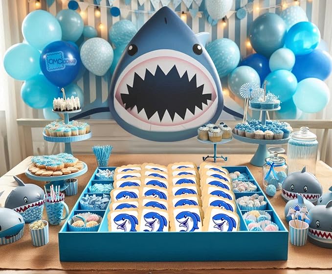 Shark Cookies Baby Theme Birthday | Individualy Wrapped Printed Cookies 24 Pack Bulk | Party Favors