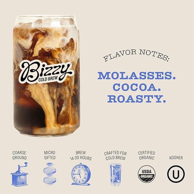 Bizzy Organic Cold Brew Coffee | Dark & Bold Blend | Coarse Ground Coffee | Dark Roast | Micro