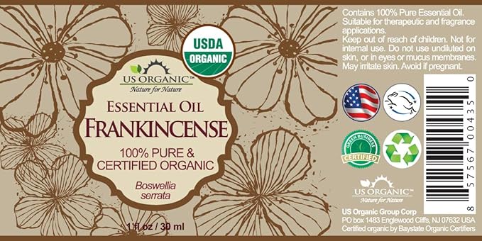 US Organic 100% Pure Frankincense Essential Oil, USDA Certified Organic, Steam Distilled, Boswellia