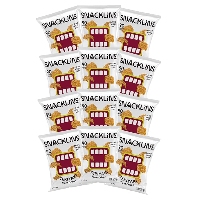 SNACKLINS Plant-Based Crisps – Teriyaki Flavor | 12 Pack of 0.9oz Bags | Vegan, Gluten-Free