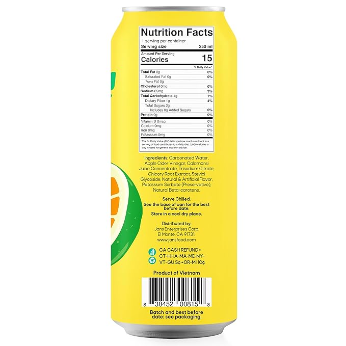 Jans Sparkling Prebiotic Soda Beverage ??Calamansi 8.4 Fl Oz (6-Pack) ??Low Calorie, NO Added