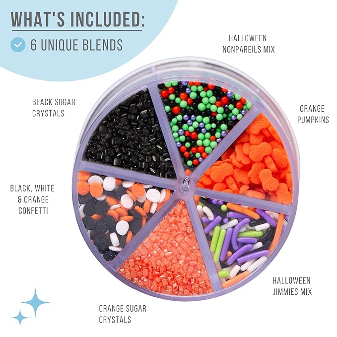 Sweets Indeed Halloween 6-Cell Sprinkle Jar ??6 Variety Sprinkle Compartments | Edible Cake