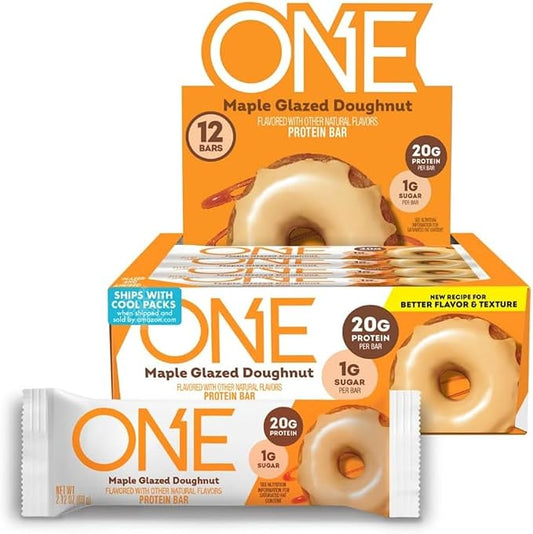 ONE Protein Bars, Maple Glazed Doughnut, Gluten Free with 20g Protein and 1g Sugar, Pantry Staples