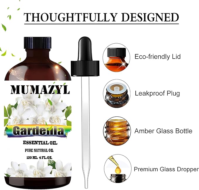 Gardenia Essential Oil, Gardenia Oil 4 Fl Oz 120ML for Diffuser Humidifier Yoga Cleaning DIY Candle