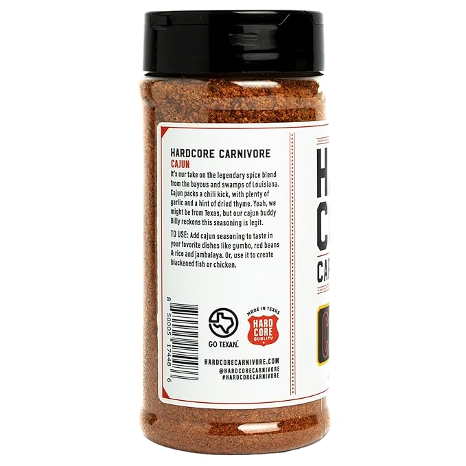 Hardcore Carnivore Cajun Seasoning (10.5 oz Shaker) Texas-Made, Authentic Blend for Gumbo, Red