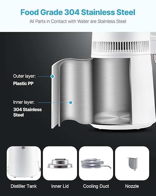 VEVOR Water Distiller, 6L 1.6 Gallon Larger Pure Water Purifier Filter for Home Table Countertop