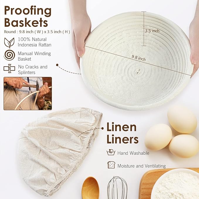 Wwyybfk Banneton Bread Proofing Basket, Sourdough Bread Baking Supplies, 9.8" Sourdough Proofing