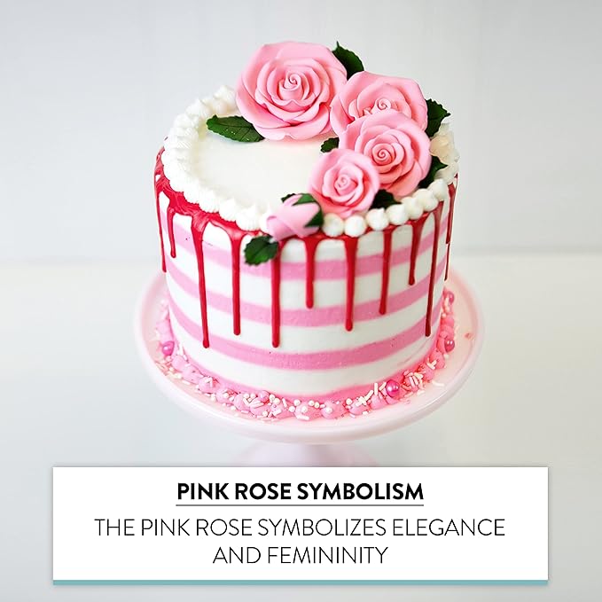 Global Sugar Art Edible Exquisite Rose & Leaf Tray Sugar Cake Flowers, Pink Unwired, 5 Count by