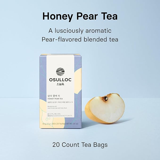 OSULLOC Honey Pear Tea (Sweet Pear & Honey Flavor), Fruit tea Blend, Premium Teabags from Jeju