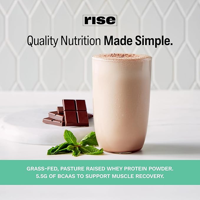 Rise Grass-Fed Whey Protein Powder - Mint Chocolate | 25g Protein No Artificial Flavors, Colors, or