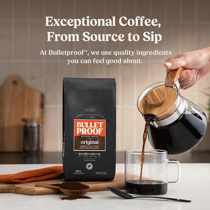 Bulletproof Original Medium Roast Ground Coffee, 12 Ounces, 100% Arabica Coffee, Clean Coffee