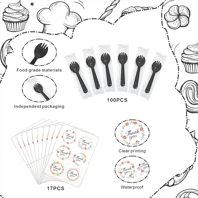 100 PCS Mini Cake Pans with Lids and 100 PCS Spoons,Aluminium Foil Baking Cups, 5 oz Disposable
