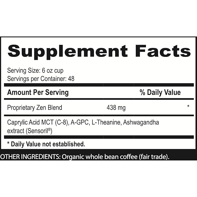 Brain Bean Zen-Blend Organic Coffee Whole Bean with Caprylic Acid MCT (C-8), A-GPC, L-Theanine &