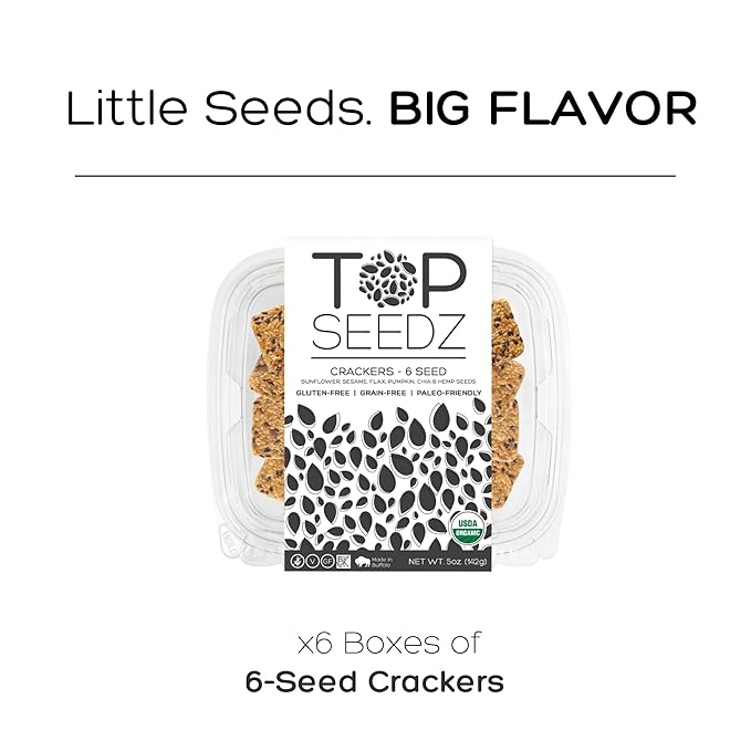 Top Seedz Certified Organic Gluten Free 6 Seed Crackers | 6-Pack | 5 Ounces | Healthy Vegan