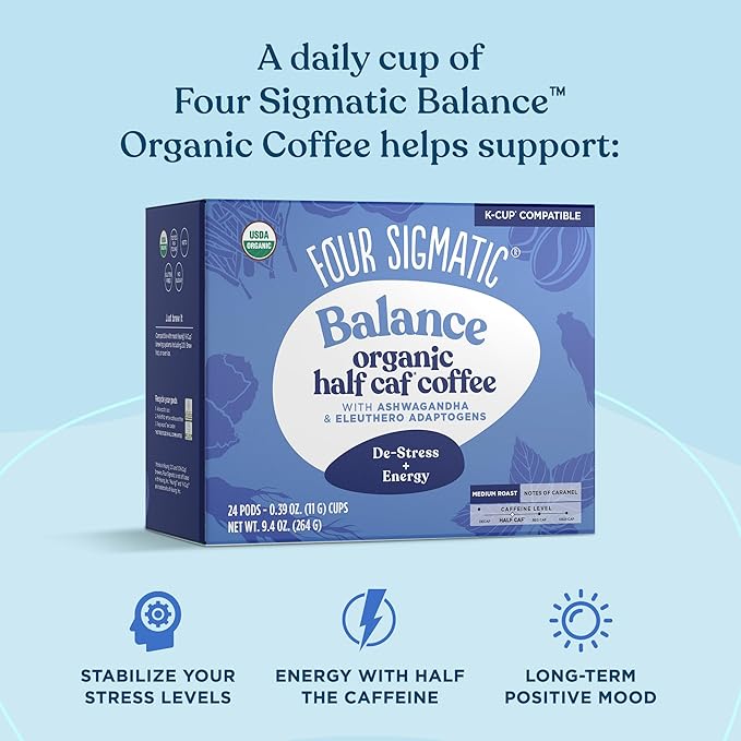 Four Sigmatic Adaptogen Coffee K-Cups | Organic Medium Roast Ground Coffee with Ashwagandha