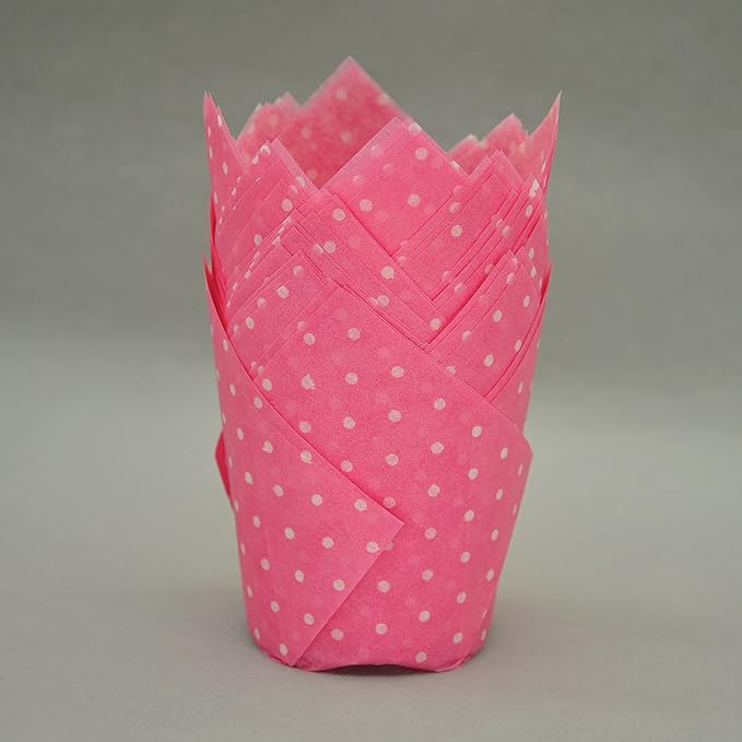 Large Muffin Greaseproof paper Baking cupcake cups, 2-1/4" x 4" Pink printed with Polka Dot Tulip