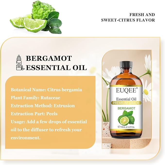 Bergamot Essential Oil 118ml Pure Bergamot Oil for Aromatherapy, Diffuser, Sopa Candle Making