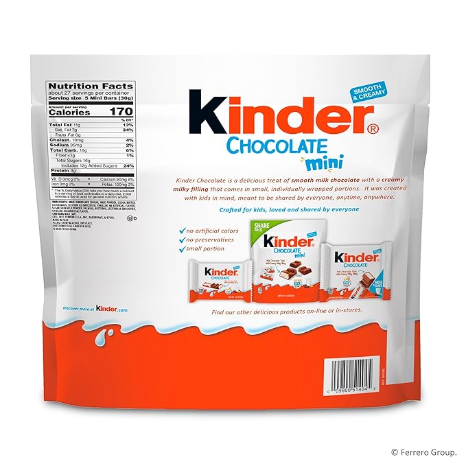 Kinder Chocolate Mini, 29.2 oz Bulk Pack, Up to 138 Minis, Milk Chocolate Bar with Creamy Milky