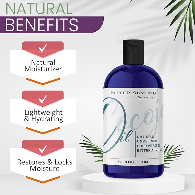 cocojojo Pure Bitter Almond Oil 8 oz Unrefined Cold Pressed Extra Virgin All Natural Perfect for