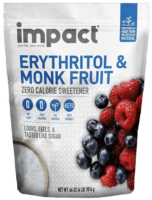 Impact White Monk Fruit & Erythritol Sweetener Blend - Gluten Free, Zero Calories, Net Carbs, Keto