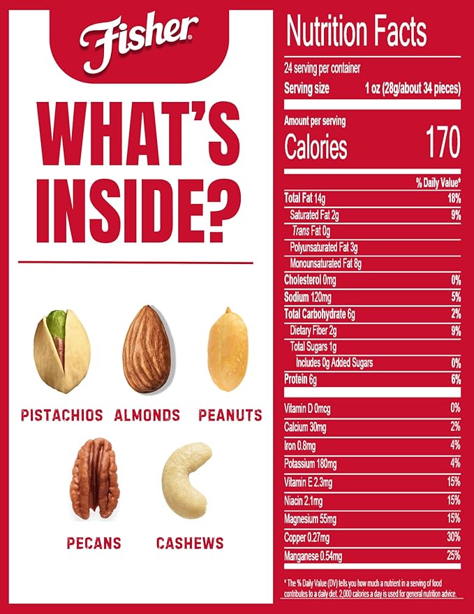 Fisher Oven Roasted Never Fried Mixed Nuts with Peanuts, 24 Ounces (Pack of 1), Peanuts, Almonds