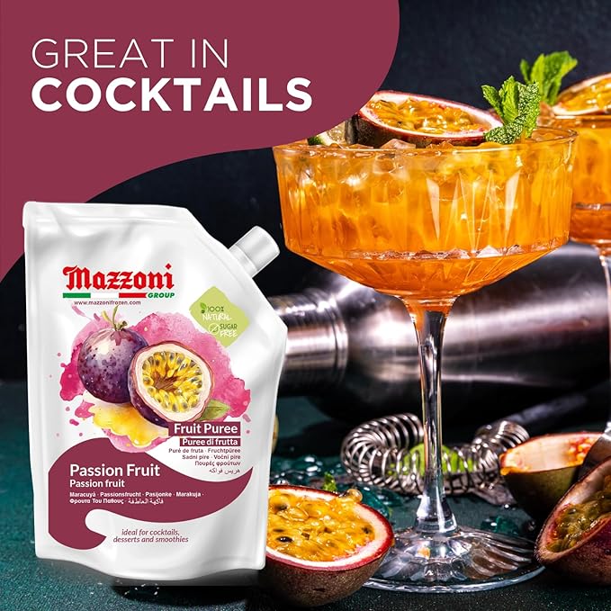 Mazzoni Passion Fruit Juice Puree, 100% Pure Passion Fruit, Maracuya, Just Fruit, No Sugar Added