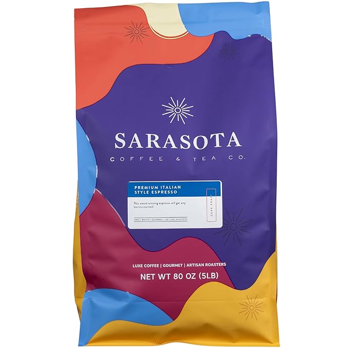 Sarasota Coffee Whole Bean Espresso | Dark Roast Gourmet Coffee Beans | Low Acid, Mold Free