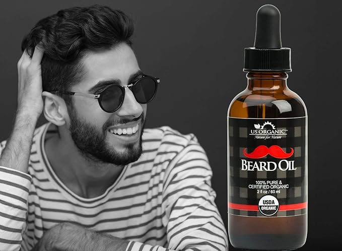 US Organic Beard Oil, 100% Pure, USDA Certified, Softens, shine, moisturizes, Amber Glass Bottle
