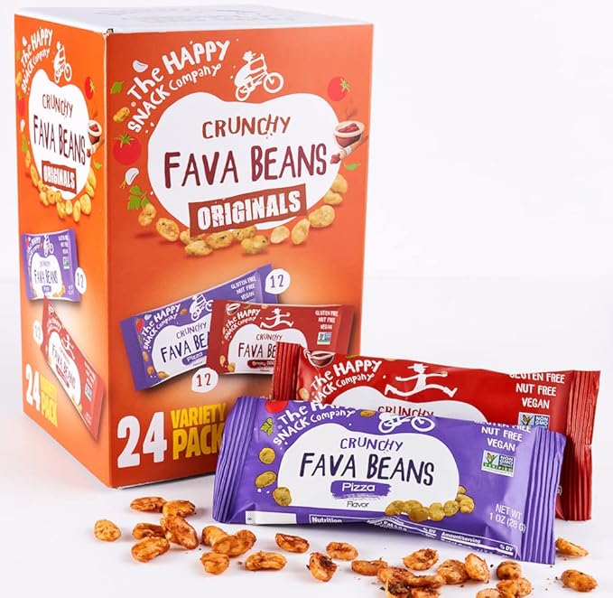 The Happy Snack Company Fava Beans Variety Pack 24 x 1 oz (Smoky BBQ Flavor and Pizza