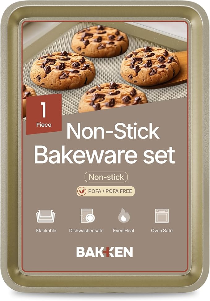 BAKKEN Kitchen Baking Pans - Nonstick White Coating, 13.58’’ × 9.65’’ Commercial Grade Carbon Steel