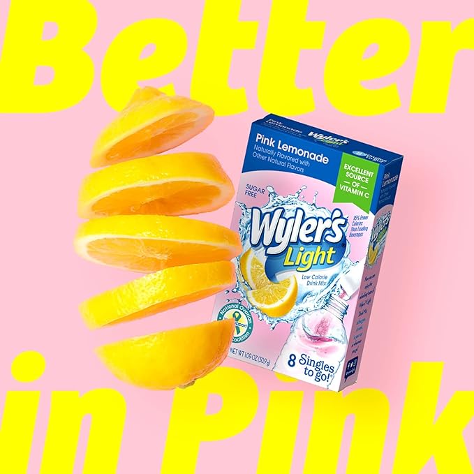 Wyler's Light Singles To Go Powder Packets, Water Drink Mix, Pink Lemonade, 96 Single Servings
