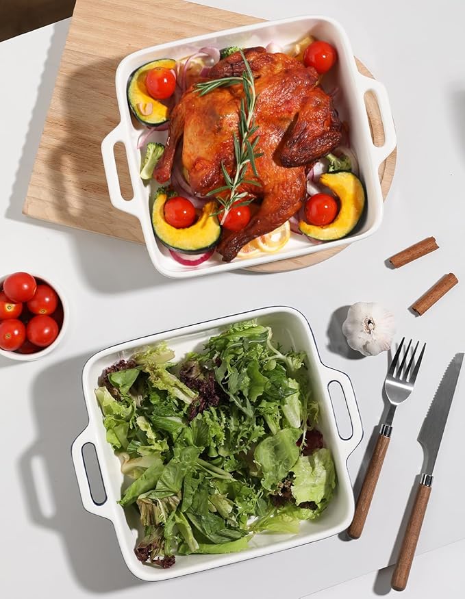 Sweejar 8x8 Baking Pan,Ceramic Casserole Dishes for Oven with Double Handlesï¼? QT Square Cake