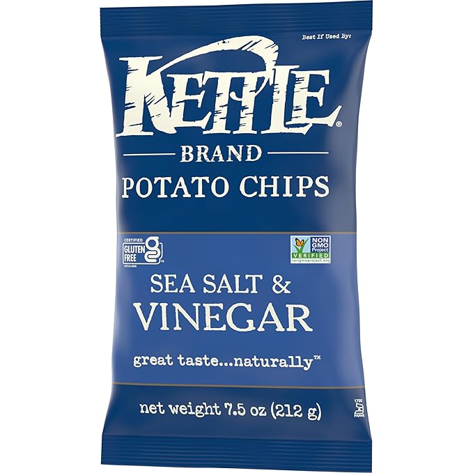 Kettle Brand Sea Salt and Vinegar Kettle Potato Chips, Gluten-Free, Non-GMO, 7.5 oz Bag (Pack of 12)