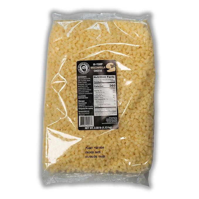 Bearded Butchers High-Temp Mozzarella Cheese 2.5 lbs ??Shelf-Stable 1/4" Cubes for Up to 25 lbs of