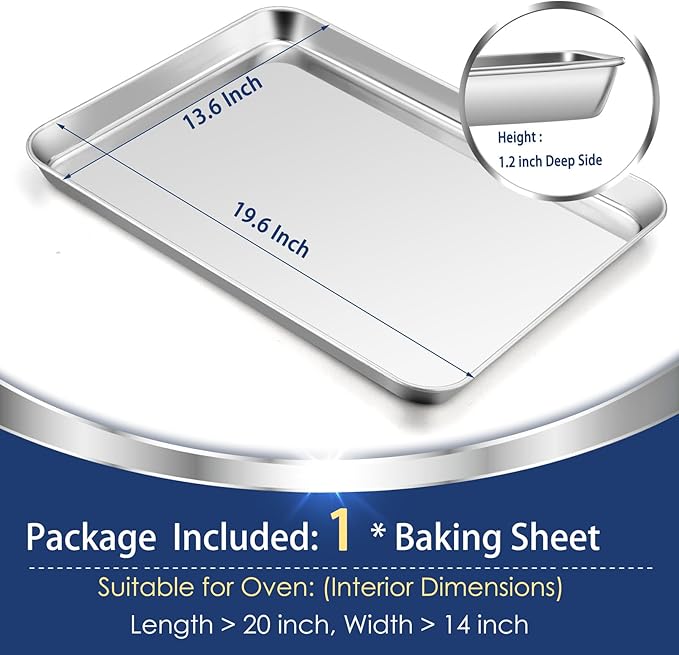 P&P CHEF 19.6 Inch Baking Cookie Sheet, Oven Pan Tray Stainless Steel Sheet Pan for Kitchen, Oven