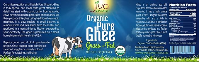 Organic Grass Fed Ghee 16 Ounce - Mantra Infused, Traditional Ayurvedic Method - Non GMO Pasture
