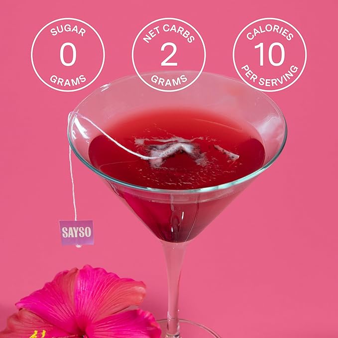 SAYSO: Skinny Hibiscus Cosmo Craft Cocktail Tea Bag | Enjoy an Instant Cosmopolitan or Mocktail in